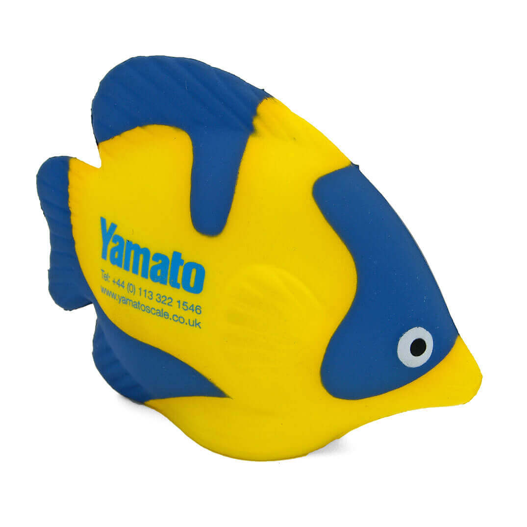 Tropical fish shaped stress ball in blue and yellow