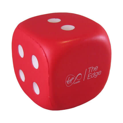 Red Dice Stress Toy With Virgin Media Logo