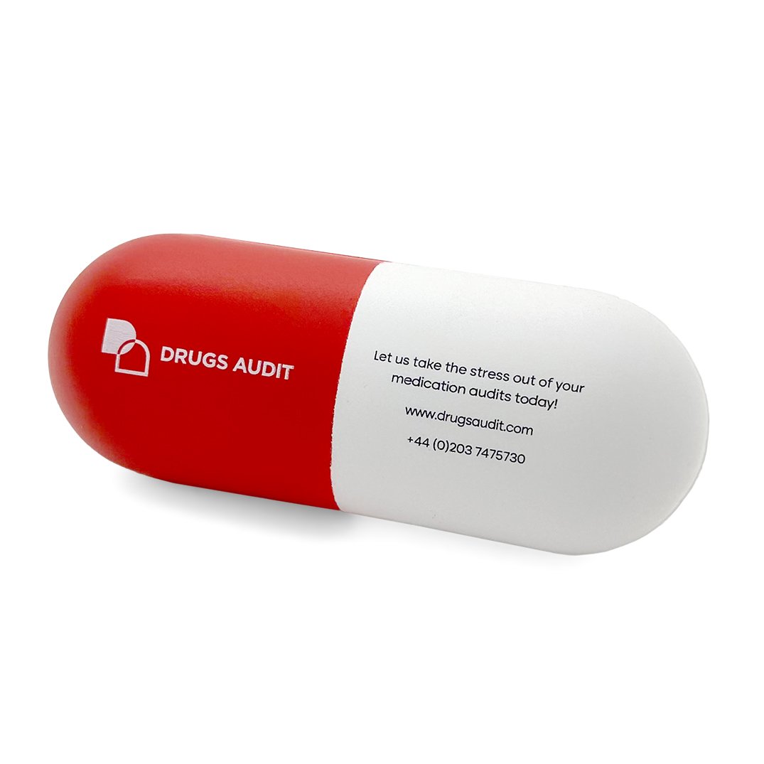 White and Red Capsule Stress Ball