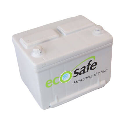 Car battery shaped stress ball with logo