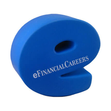 e shaped stress ball with logo