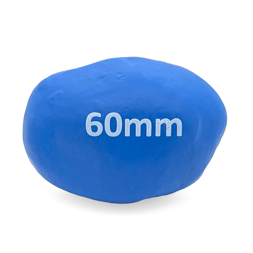 Potato Stress Ball in Blue with 60mm Printed in White