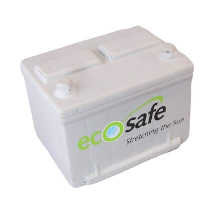 Car battery shaped stress ball with logo