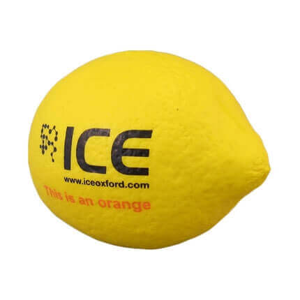 Lemon shaped stress ball with logo