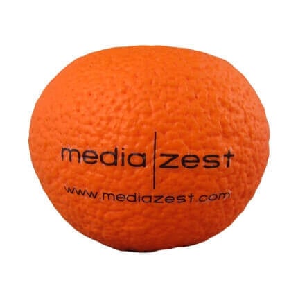 Orange stress ball shape with logo
