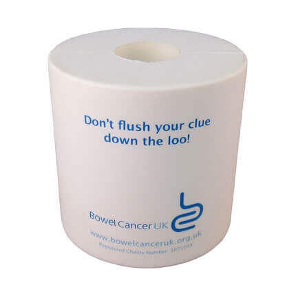 Toilet roll shaped stress ball front view
