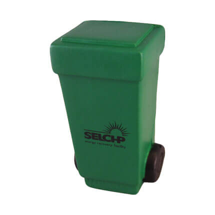 Wheelie bin shaped stress ball with logo