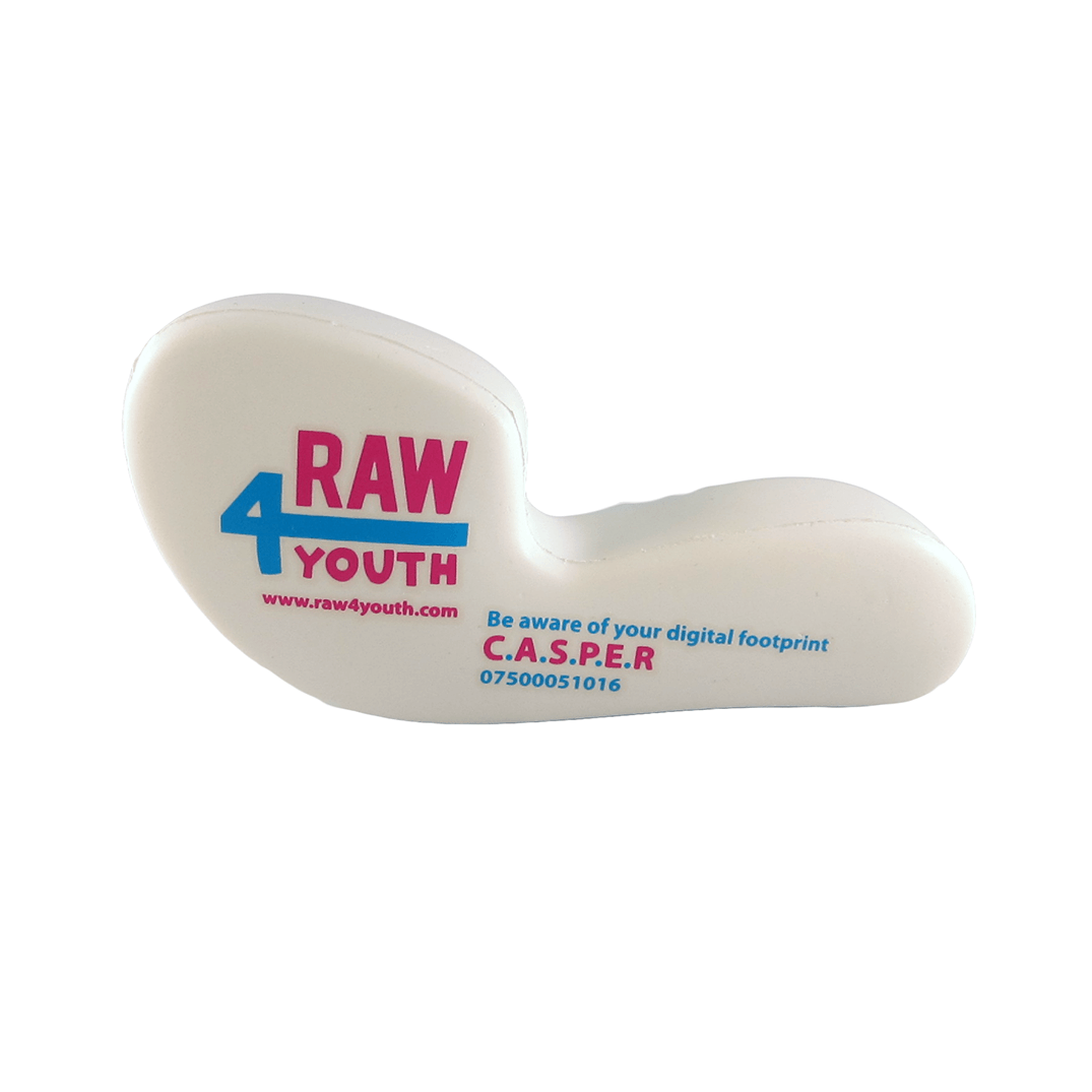 Footprint stress ball shape with red print