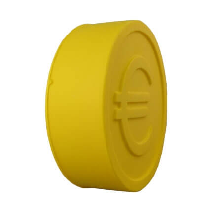 Euro coin shaped stress toy side view