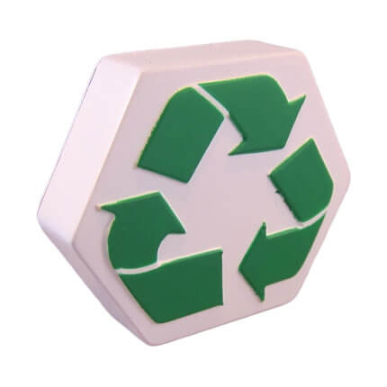Recycle logo stress ball shape side view