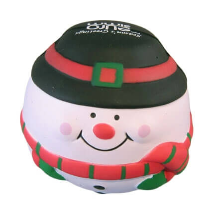 Snowman shaped stress ball with print