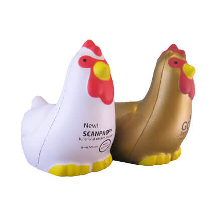 Chicken shaped stress balls side view