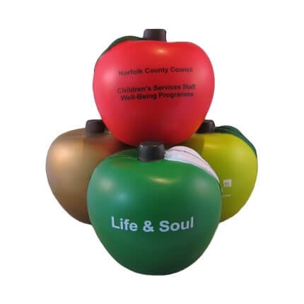 Apple shaped stress balls showing all available colours