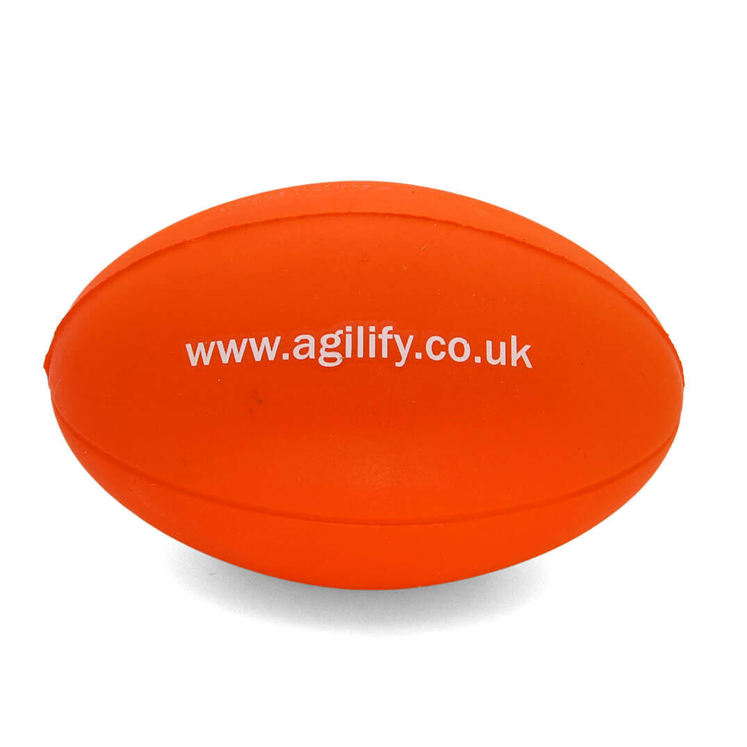 UK Made Orange Stress Rugby Ball Rear View